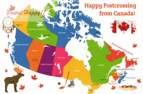 Happy Postcrossing - Canada Map Postcard