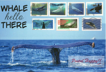 Whale Stamps Collage Postcard