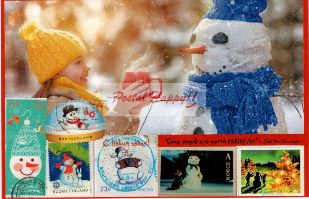 Snowmen of the World Stamps Postcard